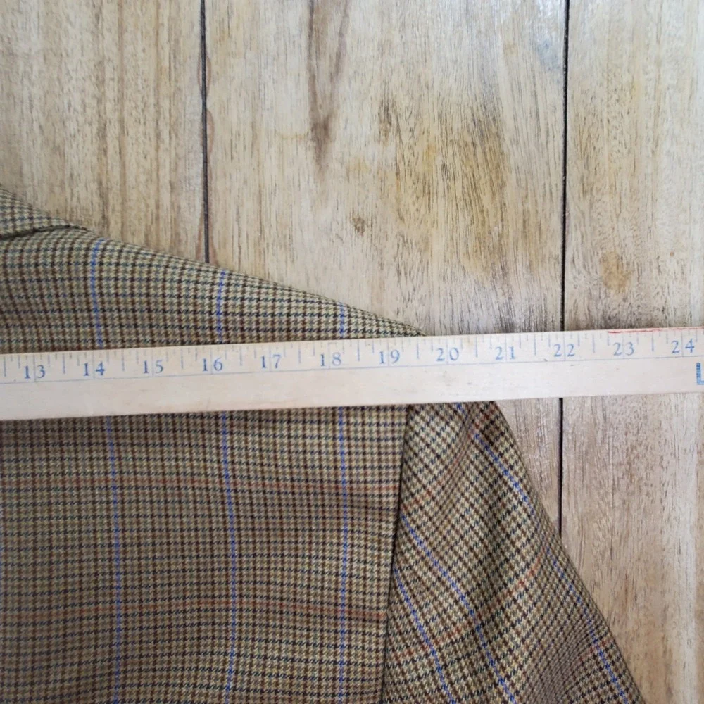 Vintage Brooks‎ Brothers Blazer Mens 42L Tan Wool Houndstooth Windowpane Italy